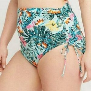 Cacique Swim High Waisted Blue Floral Bikini Bottoms Cinch Side 16